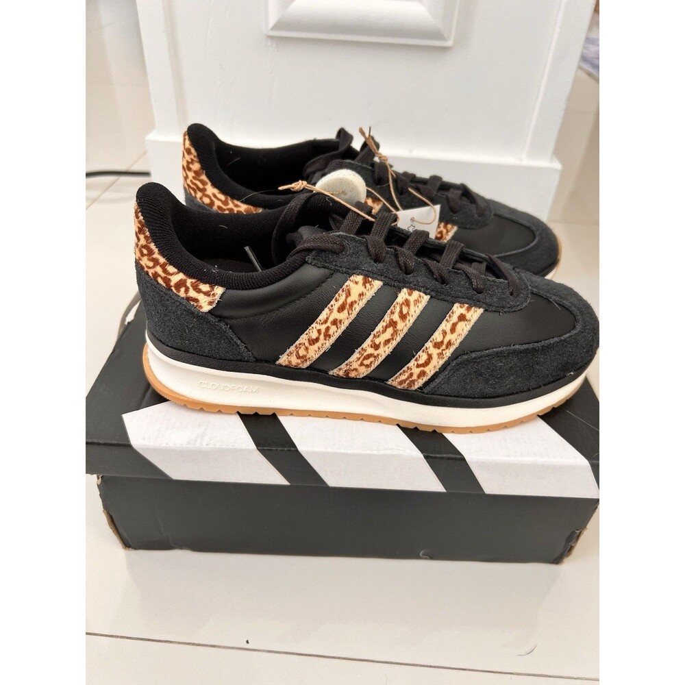 ADIDAS RUN 70s 2.0 K15790 Leopard Cheetah Black Magic Beige Real Fur  7 W 5.5Y - Picture 2 of 14